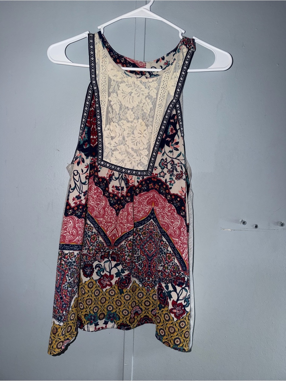 Jolt Multicolor Lace-Back Mixed Print Camisole - Cream, Red, Navy, Mustard